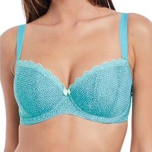 Freya Summer Haze Bra Size 30DDD NWT Semi Sheer with Lace Blue and White